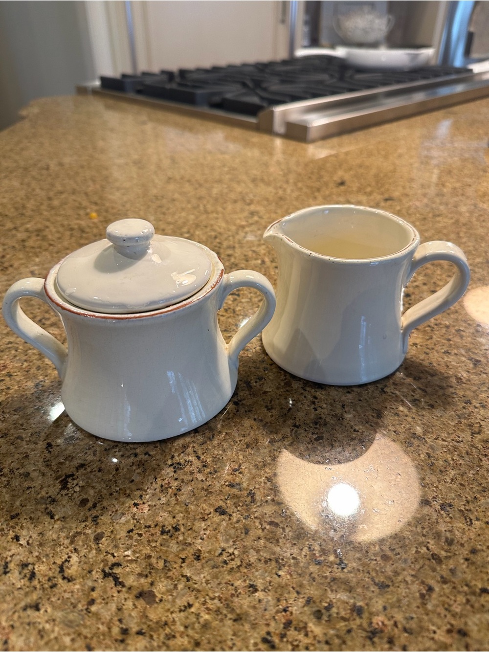 VIETRI Cream Ceramic Sugar Bowl and Creamer Set